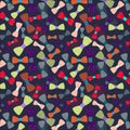 seamless pattern of colorful polka dote bows on space cadet background. textile design, wallpaper.