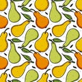Seamless pattern with yellow and green pear. Fruit background. Vector print for fabric and wallpaper. Royalty Free Stock Photo