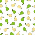 Seamless pattern with yellow and green pears on a white background. Fruit pattern. Doodles