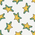 Seamless pattern with yellow green stars. Symbols on white background. Vector illustration. Modern style Royalty Free Stock Photo