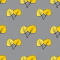 seamless pattern yellow leafe on ultimate gray background. Hand drawn vector pattern for design