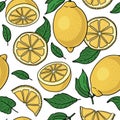 Seamless pattern with yellow lemons - illustration