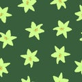 Seamless pattern yellow lilies on green background. Girls drawn summer floral print, vector eps 10 Royalty Free Stock Photo