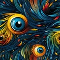 seamless pattern with yellow looking eyes on dark blue background
