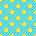 Seamless Pattern with Yellow Paper Cut Circles on Blue Striped Backdrop Royalty Free Stock Photo