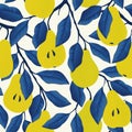 Seamless pattern with yellow pear. Fruit background. Royalty Free Stock Photo