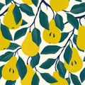 Seamless pattern with yellow pear. Fruit background. Vector print for fabric and wallpaper. Royalty Free Stock Photo