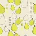 Seamless pattern with yellow pear. Fruit background. Vector print for fabric and wallpaper. Cartoon flat design Royalty Free Stock Photo