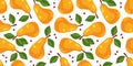 Seamless pattern with yellow pear and green leaves. Fruit background. Vector print for fabric and wallpaper Royalty Free Stock Photo