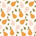 Seamless pattern with yellow pears. Summer fruit background.