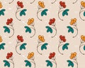 Seamless pattern with yellow and red berries