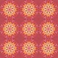 seamless pattern yellow red soft rose maroon floral flower mandala interior flat design background vector illustration Royalty Free Stock Photo