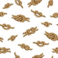 Seamless pattern with yellow ropes and marine knots over white background