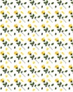 Seamless pattern with yellow roses, leafs
