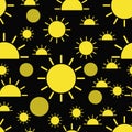 Seamless pattern yellow sun on a black background. Royalty Free Stock Photo