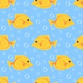 Seamless pattern with Yellow tang or zebrasoma fish. Modern print for fabric, textiles, wrapping paper