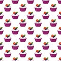 Seamless pattern with yogurt in plastic cup with berries Royalty Free Stock Photo