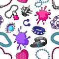 Seamless pattern with youth subculture symbols. Teenage creative illustration. Fashion necklaces in cartoon style.