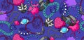 Seamless pattern with youth subculture symbols. Teenage creative illustration. Fashion necklaces in cartoon style.