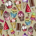 Seamless pattern with yummy, colorful ice cream.