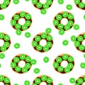 Seamless pattern with yummy donuts and fresh kiwi.