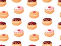 Seamless pattern with yummy donuts. Repeated vector For wallpaper, wrapping, textile, scrapbooking. Colorful donut