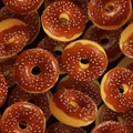 Seamless pattern with yummy donuts. Sweet food background. 3d