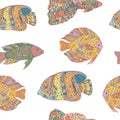 Seamless pattern with zen art doodle fishes on white background Royalty Free Stock Photo