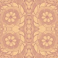 Seamless pattern in Zen-doodle style in beige lilac brown