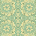 Seamless pattern in Zen-doodle style in beige marine blue