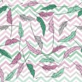 Seamless pattern with zigzag and feathers