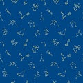 Seamless pattern with zodiac constellations on dark blue background. Royalty Free Stock Photo