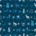 Seamless pattern of zodiac signs medieval style. Gift wrap background Royalty Free Stock Photo