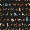 Seamless pattern of zodiac signs medieval style. Gift wrap background Royalty Free Stock Photo