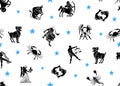 Seamless pattern, zodiac signs on white background, Royalty Free Stock Photo