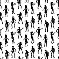 Seamless pattern with zombie silhouettes