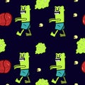 seamless pattern with zombies and brain