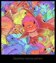 Seamless patterns art of drawn colorful golden fish Royalty Free Stock Photo