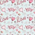 Seamless patterns with balloons. Pink Watercolor set of elements for Valentine`s day. Scrapbook design elements Royalty Free Stock Photo