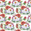 Seamless patterns with Beautiful flowers, watercolor illustration Royalty Free Stock Photo