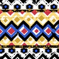 Seamless patterns with blue, black, gold, zigzag lines