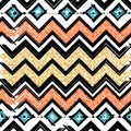 Seamless patterns with blue, black, gold, zigzag lines