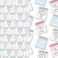 Seamless patterns of calendar pages with St Valentines Day, White and Black Day date and stroke