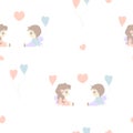 Seamless patterns. kids Childrens collection. Lovely enamored angels - a girl and a boy with balloons on a white background.