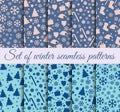 Seamless patterns Christmas. Winter color trends: Riverside, Pale Dogwood, Island Paradis.