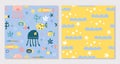 Seamless patterns collection for kids. Vector set includes cute graphic elements, hand drawn cartoon, cute background used for Royalty Free Stock Photo