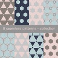 Seamless patterns collection, modern, in 8 different designs. Matched together.