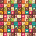 Seamless patterns with colorful squares, Christmas reindeers