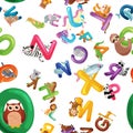 Animals alphabet background, Set of cartoon English type letters Royalty Free Stock Photo