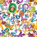 Animals alphabet background, Set of cartoon English type letters Royalty Free Stock Photo